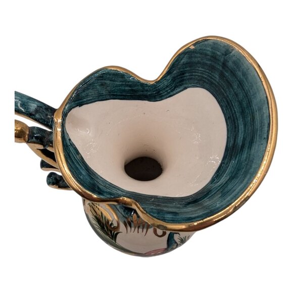 Vintage H. Bequet Quaregnon Belgium Peacock Ceramic Pitcher with Gold Trim - Picture 7 of 11